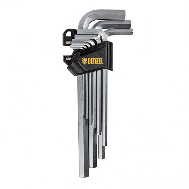 Набор ключей имбусовых, HEX, 2-12 мм, CrV, 9 шт., удлиненные Denzel