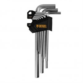 Набор ключей имбусовых, HEX, 1,5-10 мм, CrV, 9 шт., удлиненные Denzel